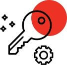 Ilustración de una llave y una rueda de configuración